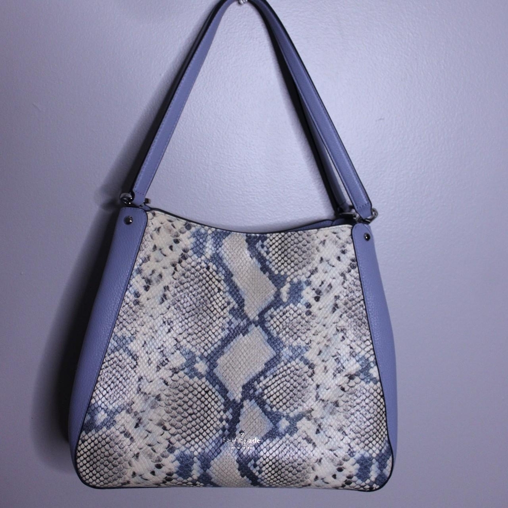 Kate Spade Blue Leila Medium Snake Embossed Triple Shoulder Bag Muted New